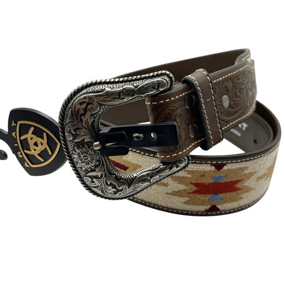 Ariat Other - Ariat Aztec Western Leather Belt Men Size 44 Brown Hand Tooled Rodeo Cowboy NEW